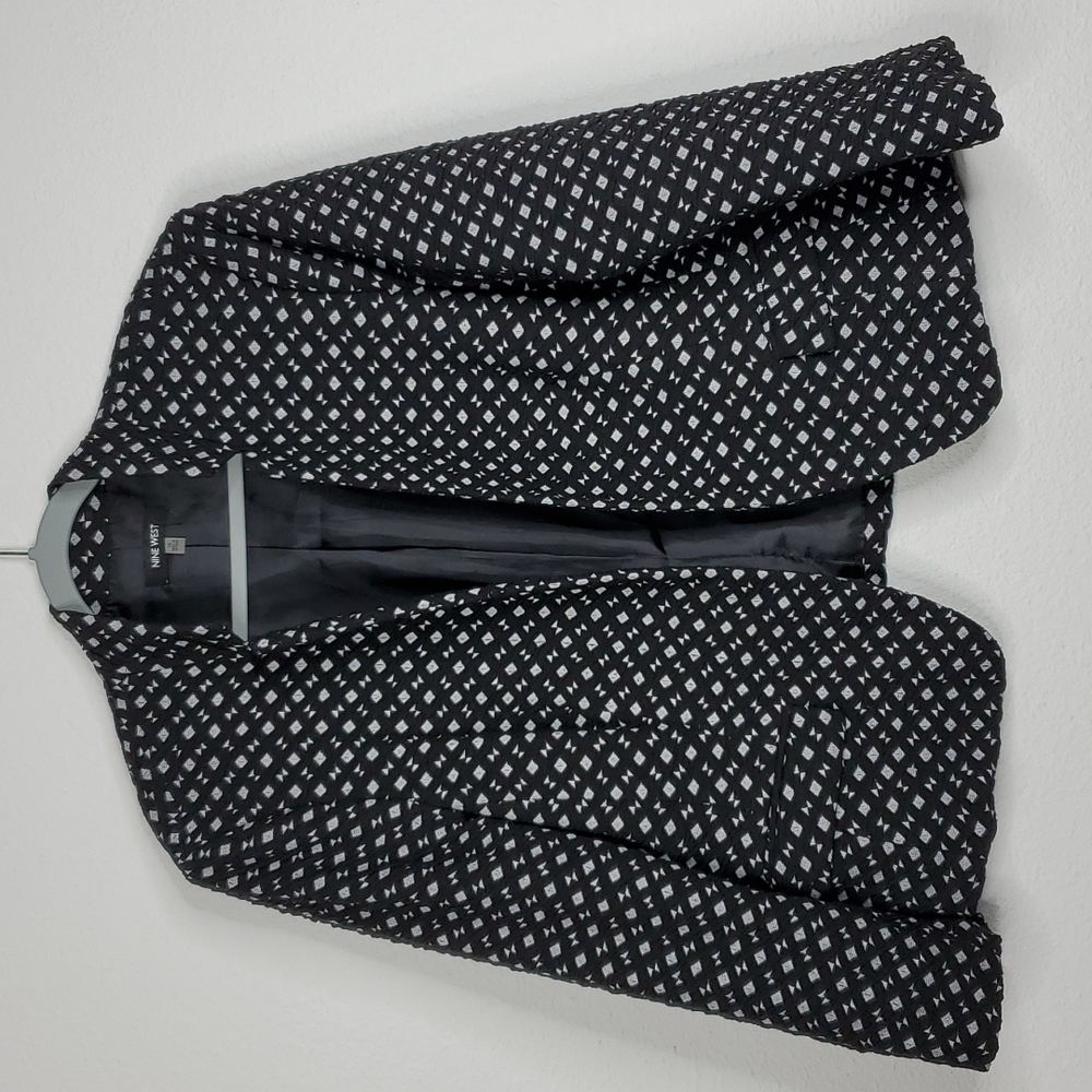 Nine West blazer stand collar geometric print lined open office wear womens 16